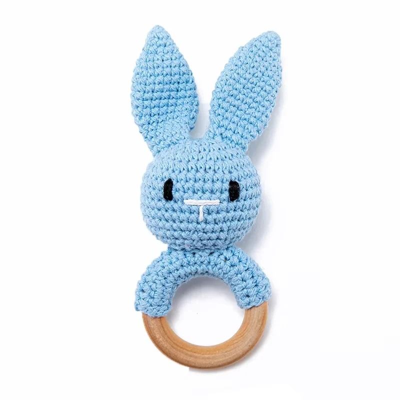 Baby Crochet Bunny Rattle Wooden Teether Newborn Educational Music Toy 8