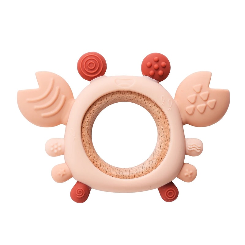 Silicone Crab Baby Teether With Natural Wooden Ring BPAFree Molar Toy 9