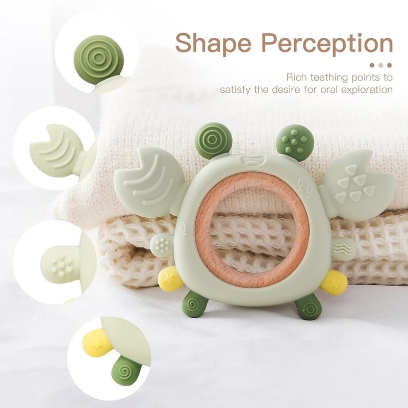 Silicone Crab Baby Teether With Natural Wooden Ring BPAFree Molar Toy 2