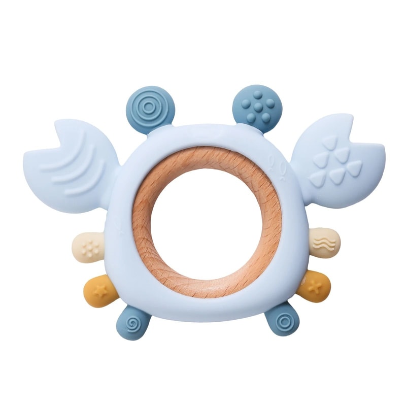 Silicone Crab Baby Teether With Natural Wooden Ring BPAFree Molar Toy 7