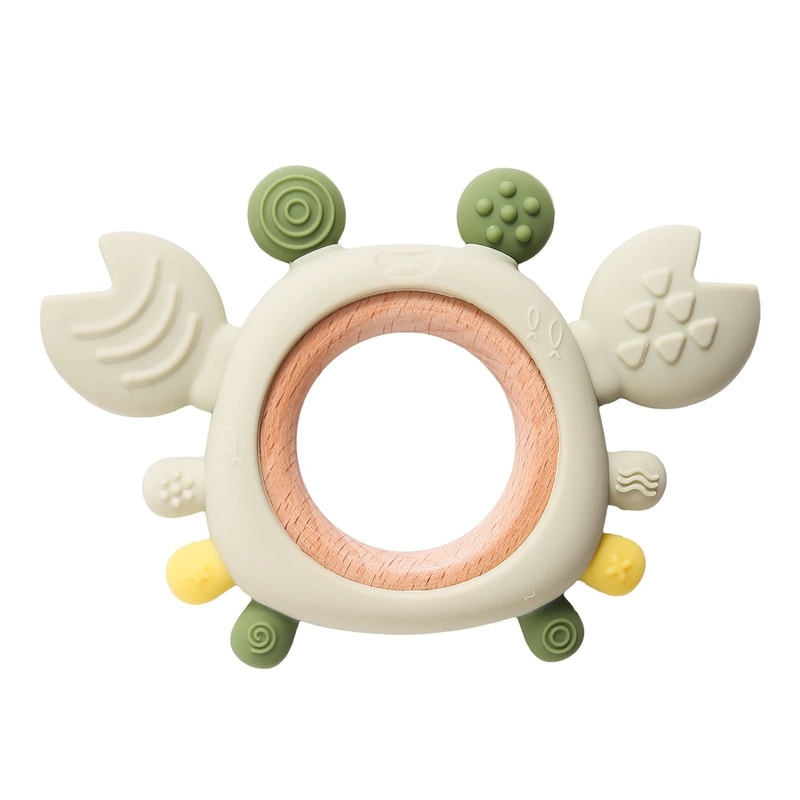 Silicone Crab Baby Teether With Natural Wooden Ring BPAFree Molar Toy 8