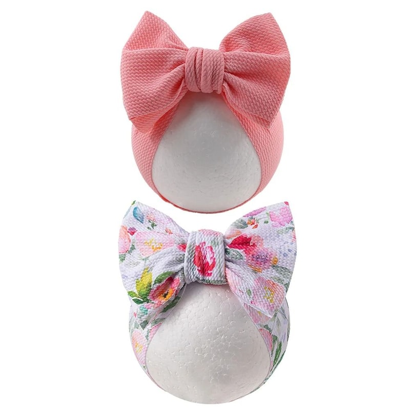 2PcsSet Rainbow Floral Print Bullet Fabric Baby Headbands One Size Fits All 10