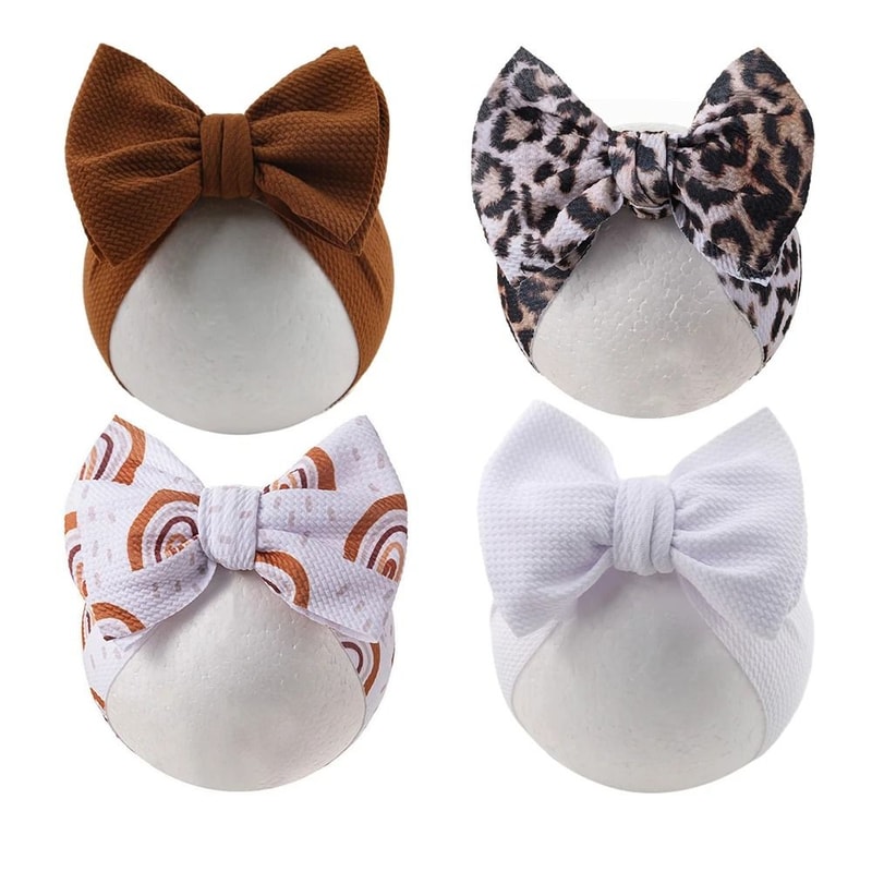 2PcsSet Rainbow Floral Print Bullet Fabric Baby Headbands One Size Fits All 4