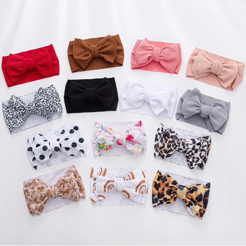 2PcsSet Rainbow Floral Print Bullet Fabric Baby Headbands One Size Fits All 5