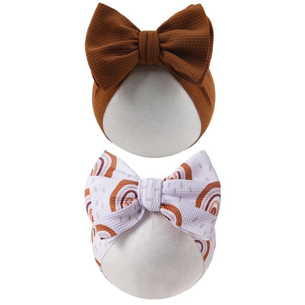 2PcsSet Rainbow Floral Print Bullet Fabric Baby Headbands One Size Fits All 8