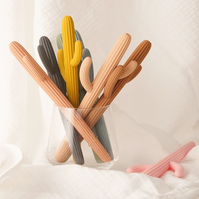 Silicone Cactus Teether Straw BPAFree Fidget Toy Infant Chewing Accessory 4