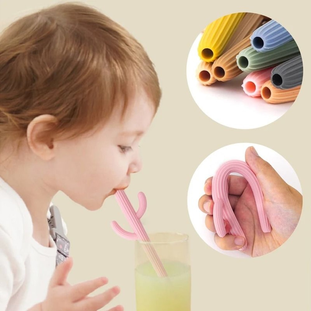 Silicone Cactus Teether Straw BPAFree Fidget Toy Infant Chewing Accessory 5