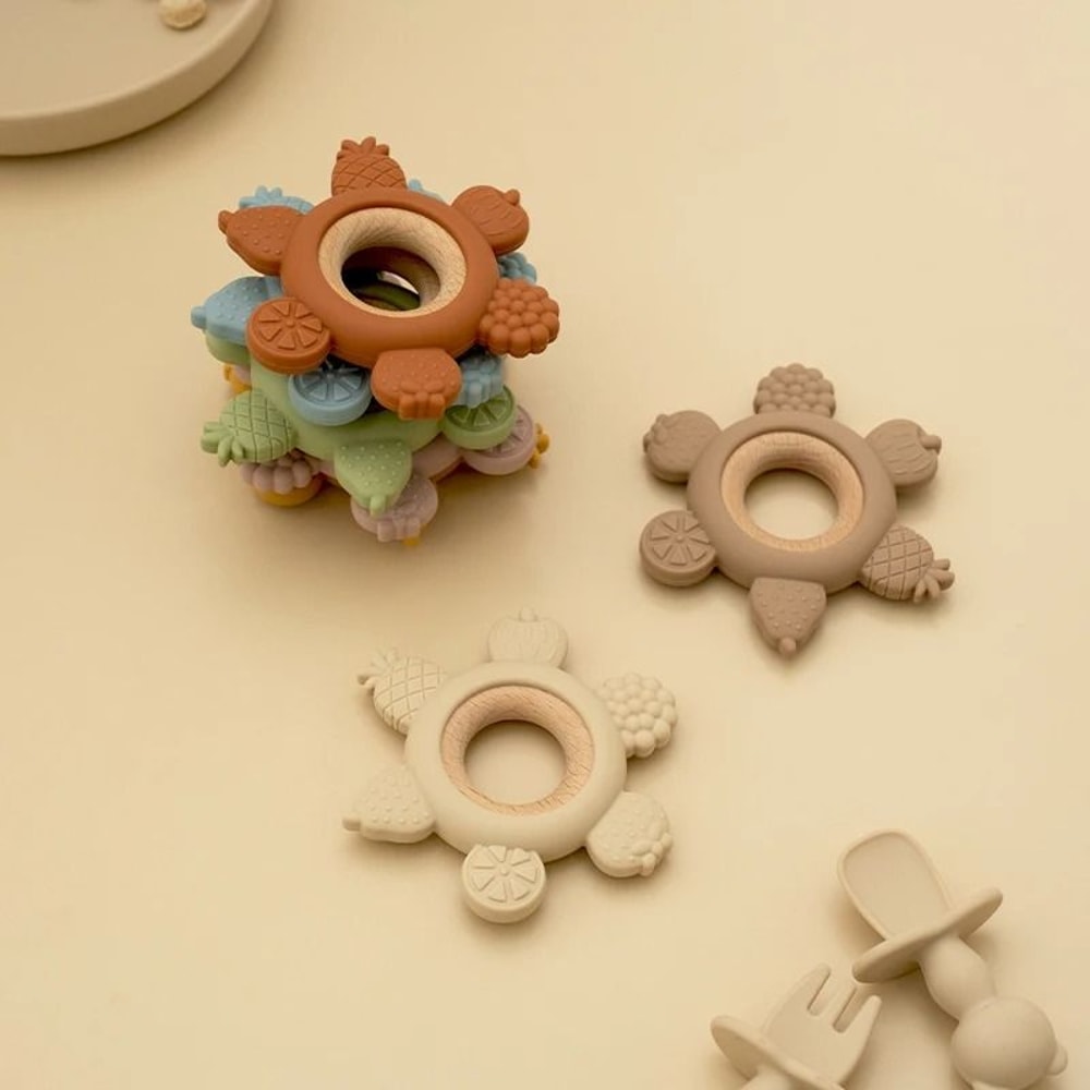 FruitTheme Silicone Wooden Baby Teether BPAFree Infant Chewing Toy 2