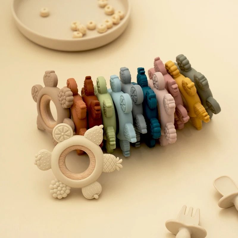 FruitTheme Silicone Wooden Baby Teether BPAFree Infant Chewing Toy 4