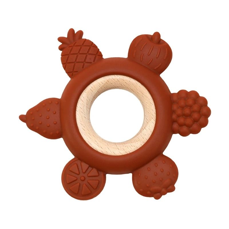 FruitTheme Silicone Wooden Baby Teether BPAFree Infant Chewing Toy 8
