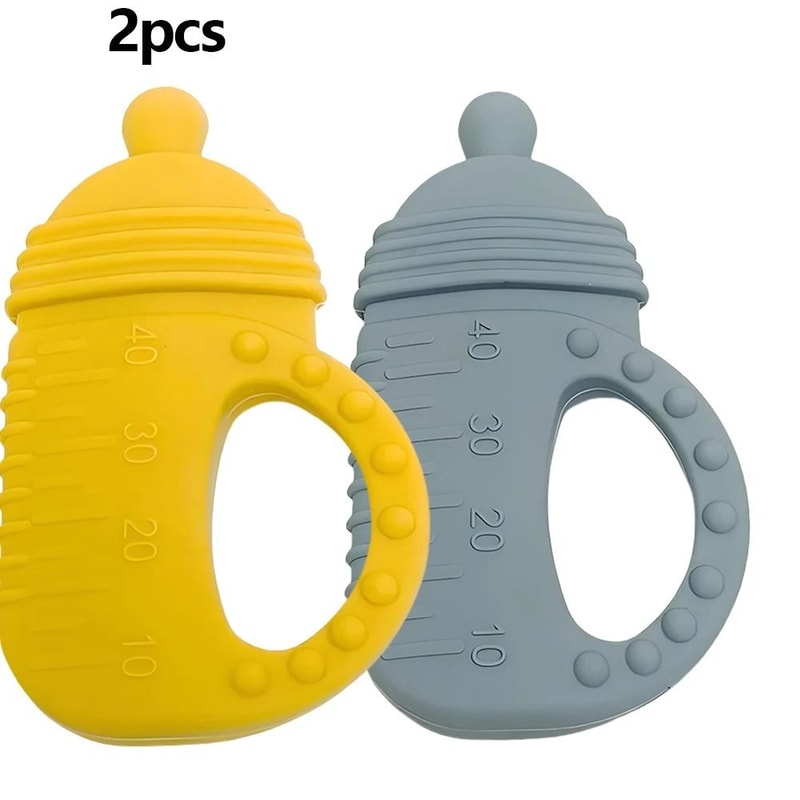 Silicone Baby Bottle Teether FoodGrade Molar Toy With EasyGrip Handle 1