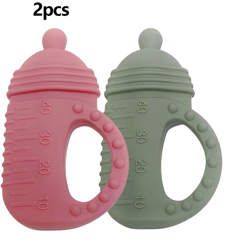 Silicone Baby Bottle Teether FoodGrade Molar Toy With EasyGrip Handle 2