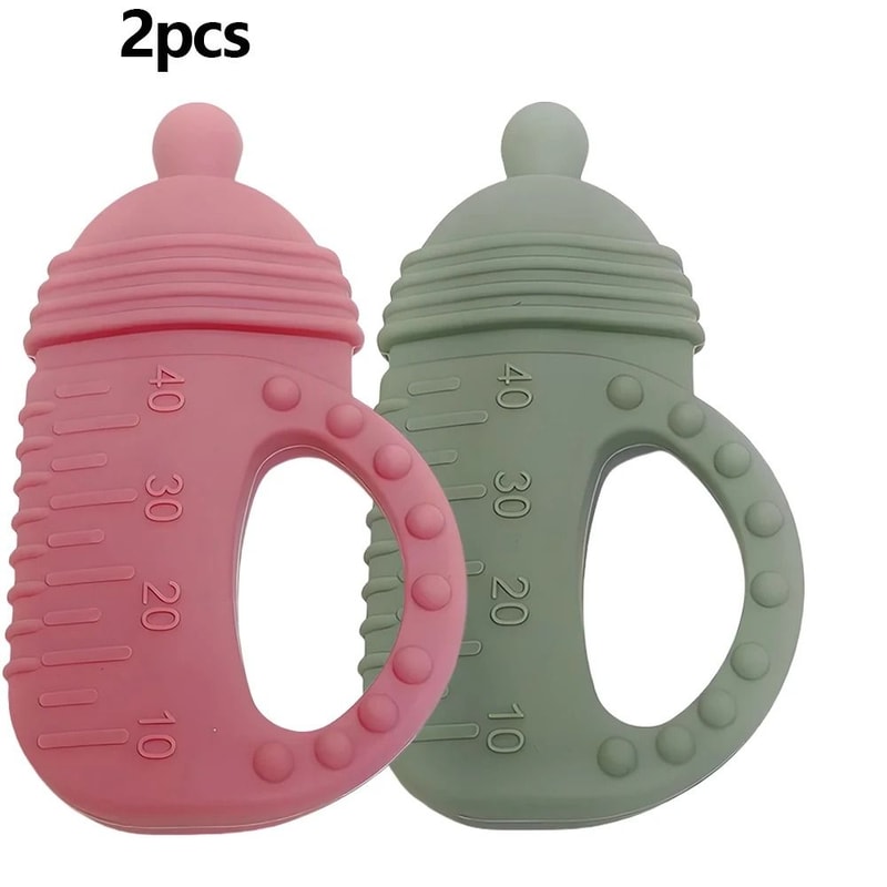 Silicone Baby Bottle Teether FoodGrade Molar Toy With EasyGrip Handle 13