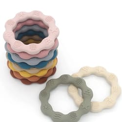 multi-textured silicone teether ring – sensory tactile cognition & molar toy