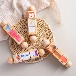 rotating wooden baby rattle & animal matching block – montessori newborn toy