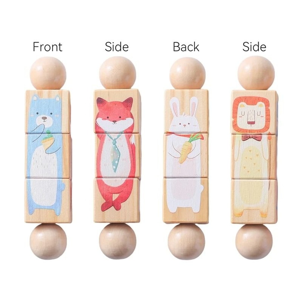 Rotating Wooden Baby Rattle Animal Matching Block Montessori Newborn Toy 10