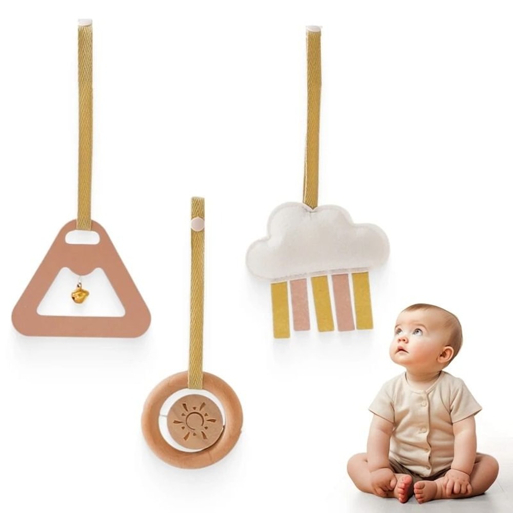 Baby Play Gym Wooden Pendants Newborn Sensory Rattle Room Decoration 9