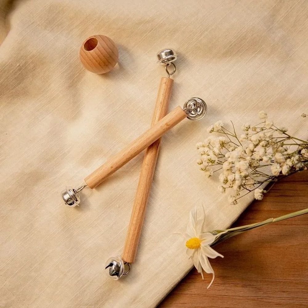 Montessori Wooden Bell Rattle BPAFree Intelligence Development Teething Toy 3