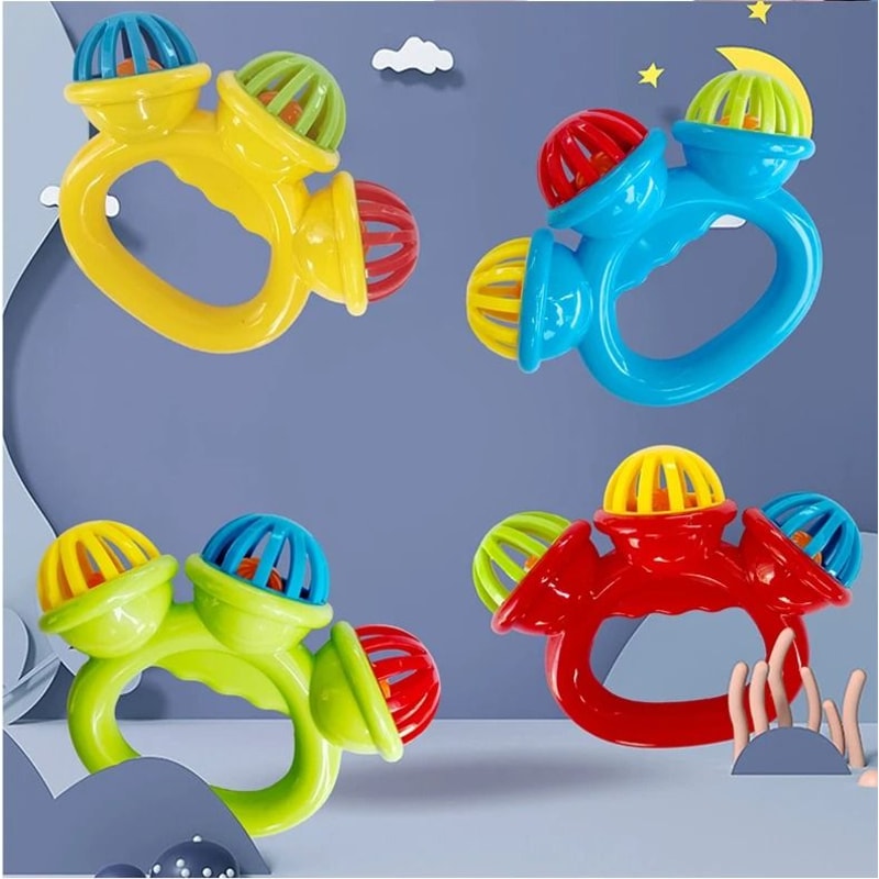 ThreeHeaded Infant Comfort Rattle Early Educational Hand Bell Grasping Toy 6
