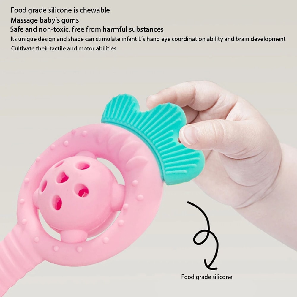 DualNode Strawberry Teddy Bear Silicone Teether AntiOral Fixation Molar Stick 3