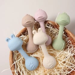 ergonomic silicone duck handheld rattle – bpa-free teething shaker & molar toy