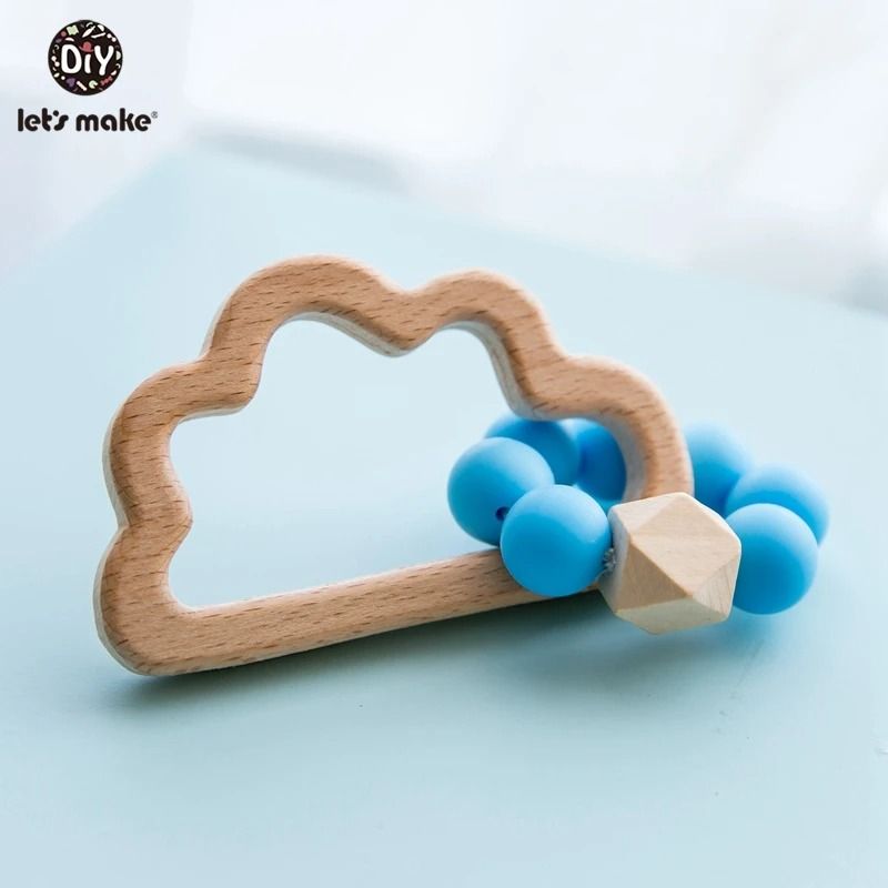 Rabbit Cloud Hybrid Silicone Teether Montessori Nursing Wood Baby Toy 0