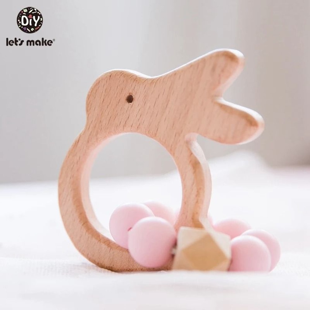 Rabbit Cloud Hybrid Silicone Teether Montessori Nursing Wood Baby Toy 1
