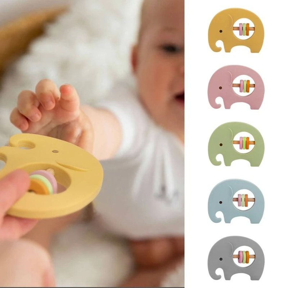 Silicone Elephant Baby Rattle Teether BPAFree Montessori Molar Toy 5