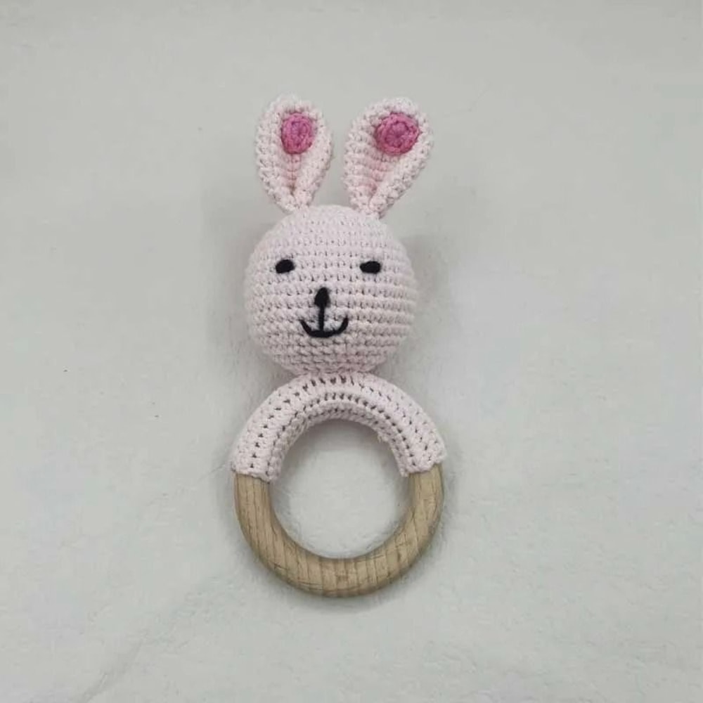 Animal Crochet Baby Rattle Montessori Wooden Rabbit Bear Gym Toy 9