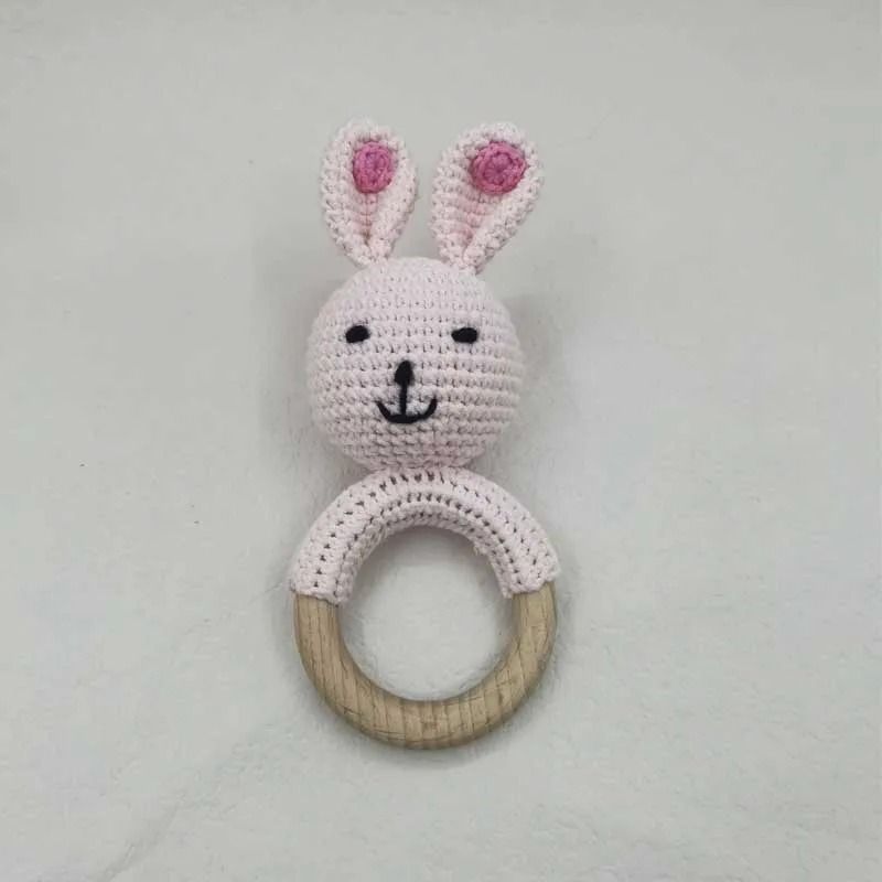 Animal Crochet Baby Rattle Montessori Wooden Rabbit Bear Gym Toy 9