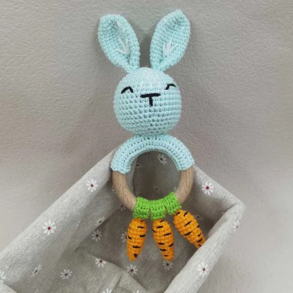 Animal Crochet Baby Rattle Montessori Wooden Rabbit Bear Gym Toy 15
