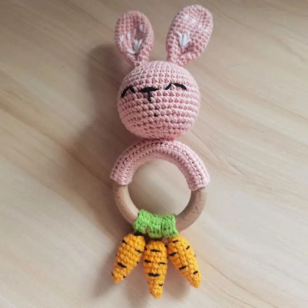 Animal Crochet Baby Rattle Montessori Wooden Rabbit Bear Gym Toy 18