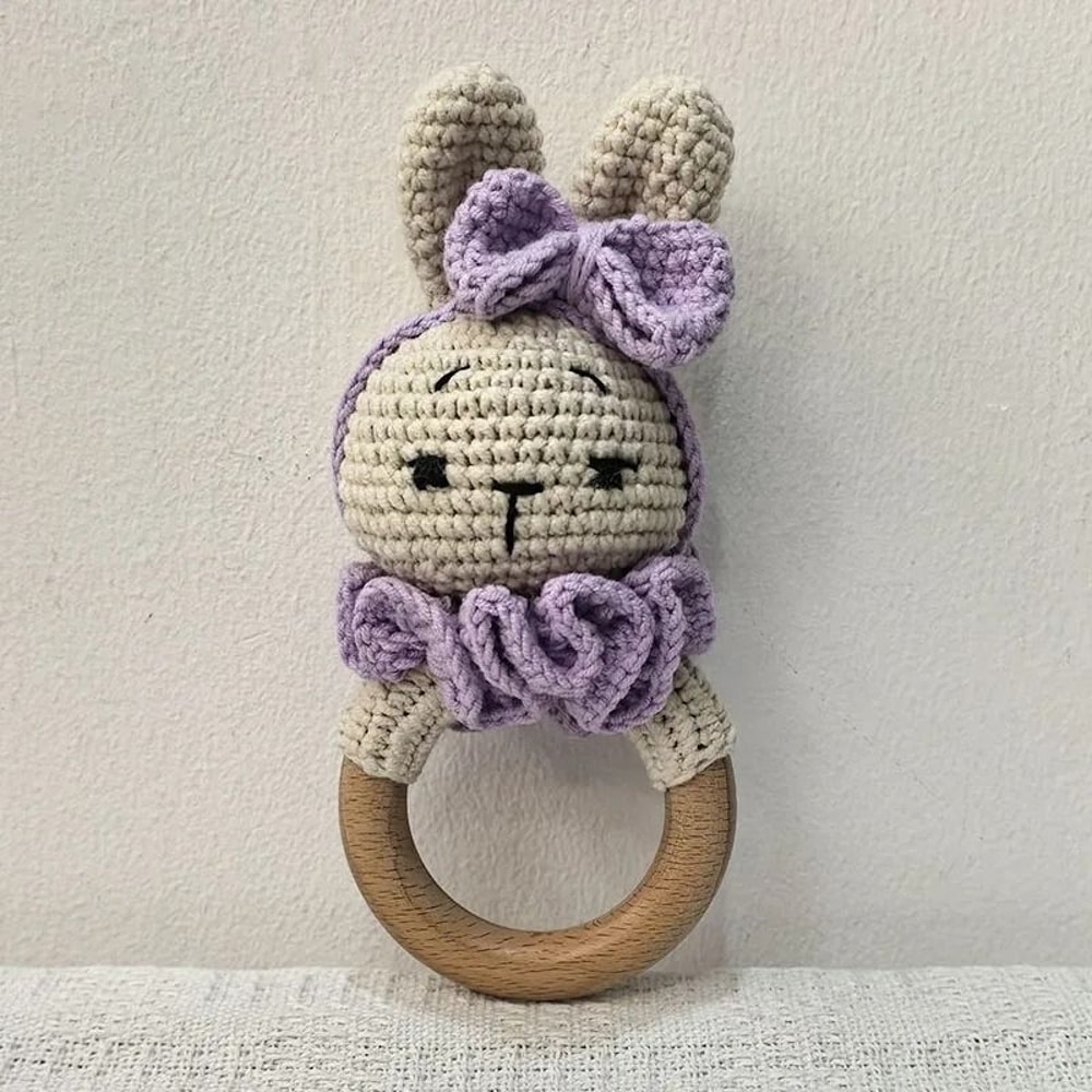 Animal Crochet Baby Rattle Montessori Wooden Rabbit Bear Gym Toy 6