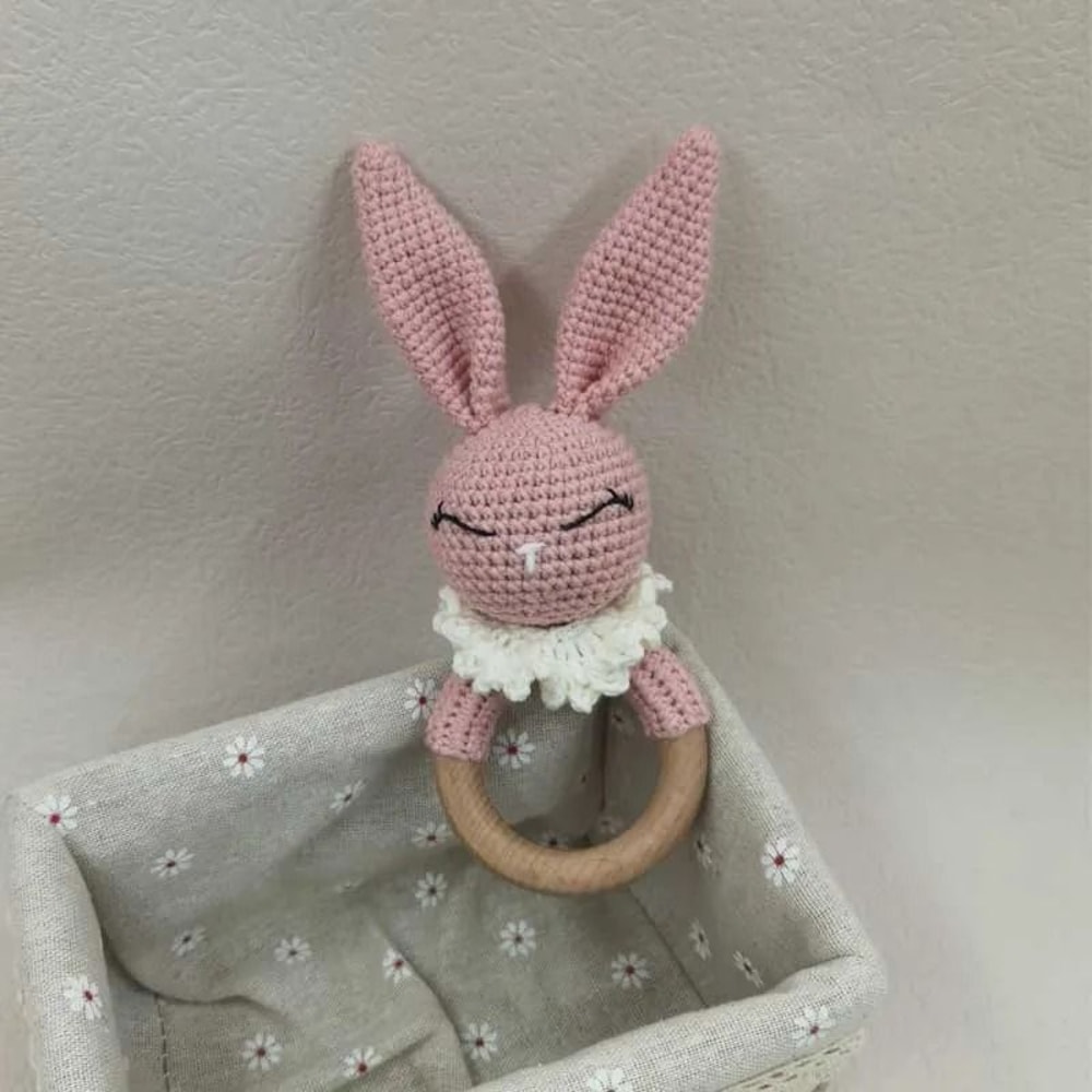 Animal Crochet Baby Rattle Montessori Wooden Rabbit Bear Gym Toy 7