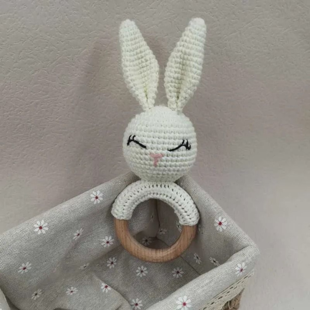 Animal Crochet Baby Rattle Montessori Wooden Rabbit Bear Gym Toy 8