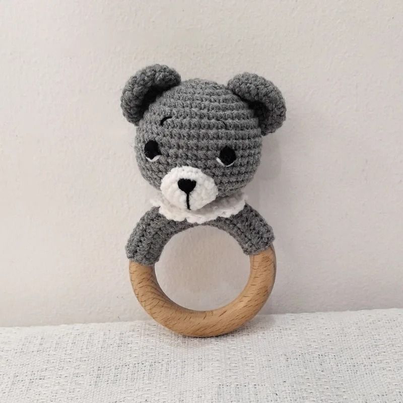 Animal Crochet Baby Rattle Montessori Wooden Rabbit Bear Gym Toy 22
