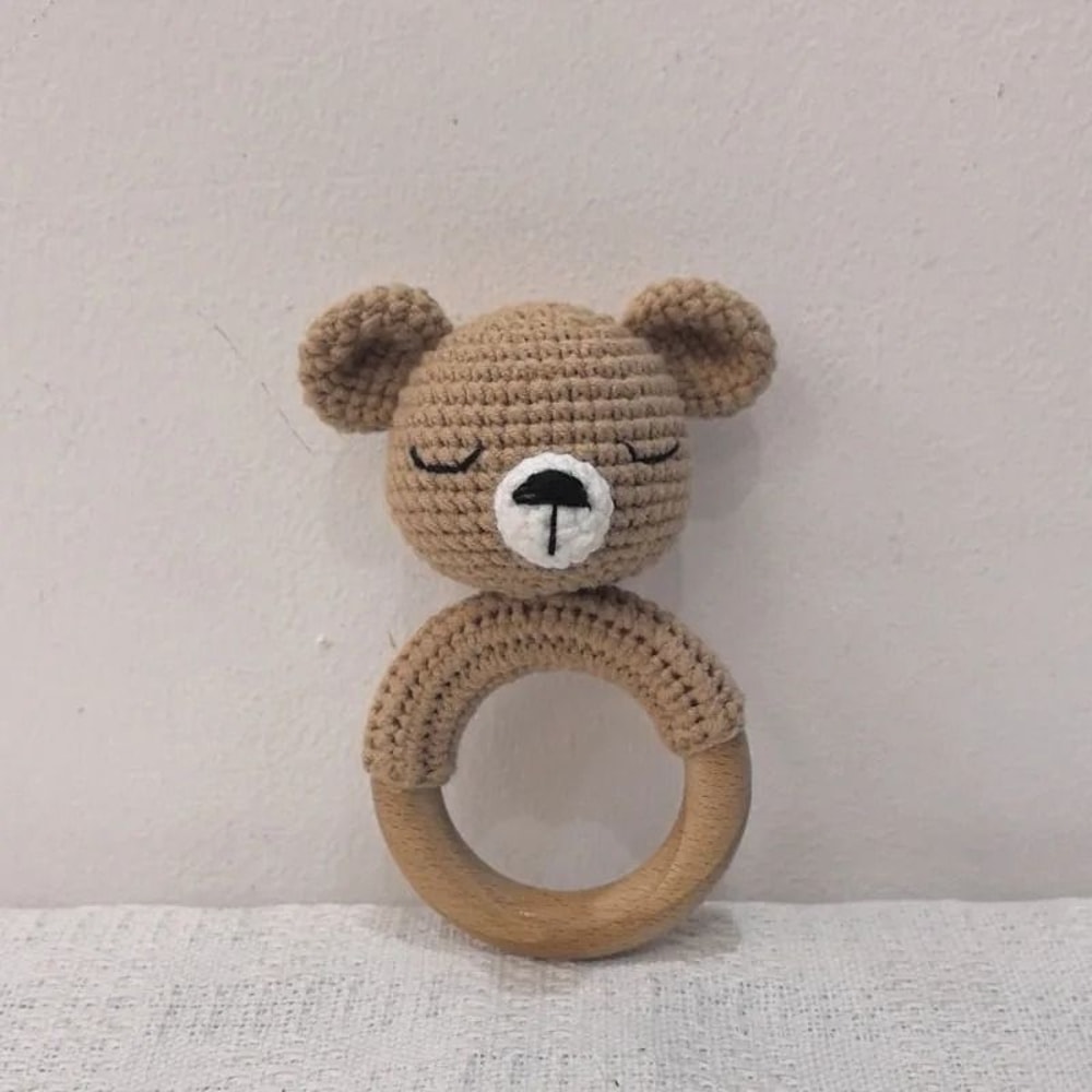 Animal Crochet Baby Rattle Montessori Wooden Rabbit Bear Gym Toy 24