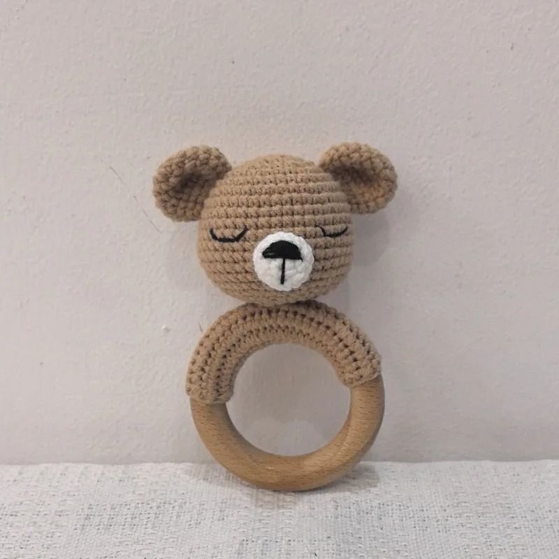 Animal Crochet Baby Rattle Montessori Wooden Rabbit Bear Gym Toy 24