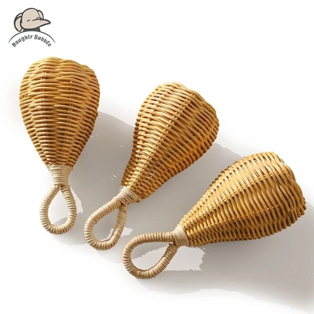 Artisanal Rattan Hand Bell Handmade Newborn Sensory Toy Crib Mobile Accessory 0