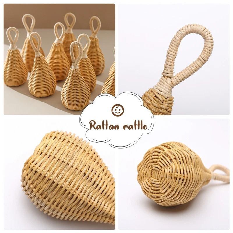 Artisanal Rattan Hand Bell Handmade Newborn Sensory Toy Crib Mobile Accessory 3