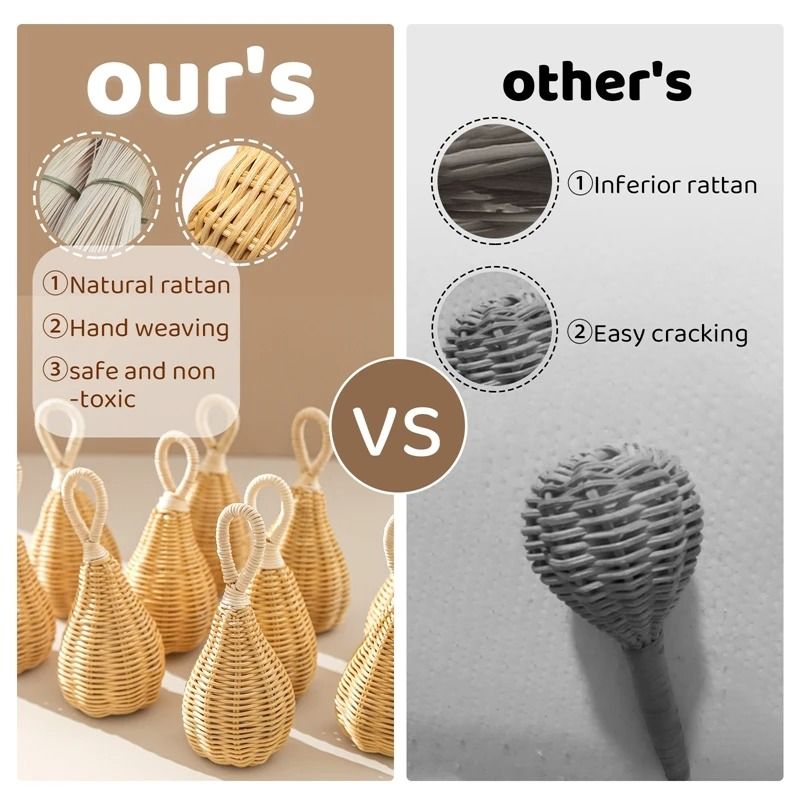Artisanal Rattan Hand Bell Handmade Newborn Sensory Toy Crib Mobile Accessory 5