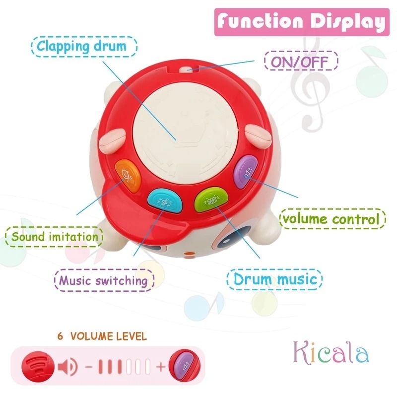 Musical Cartoon Dog Hand Drum Tumbler LightUp Sensory Development Toy 5