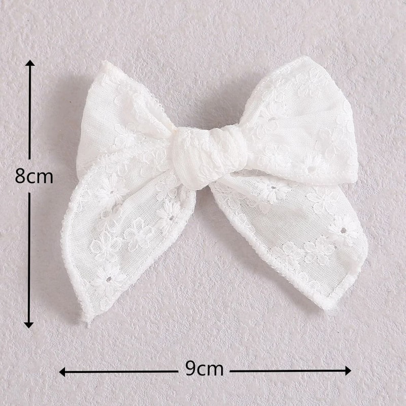 Artisanal White Lace Hair Bow Premium Floral Embroidery Clip For Infants Toddlers 2
