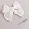 Artisanal White Lace Hair Bow Premium Floral Embroidery Clip For Infants Toddlers 4