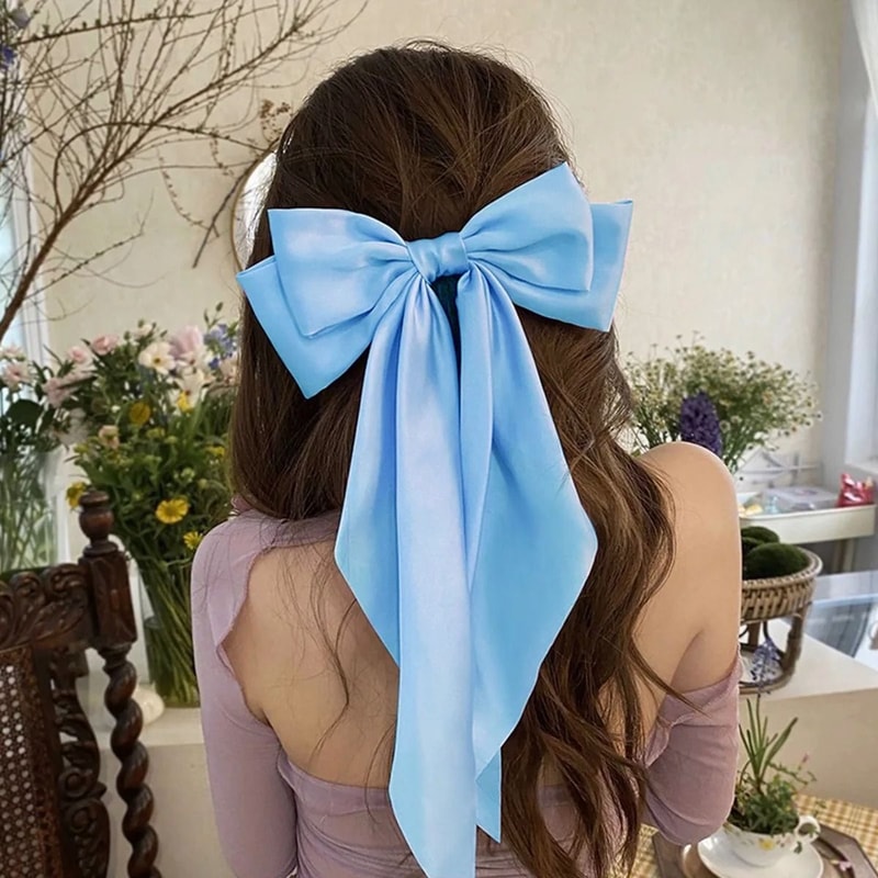 Grand Satin Bow Barrette Premium 14Inch Ribbon Hair Clip For Girls 9