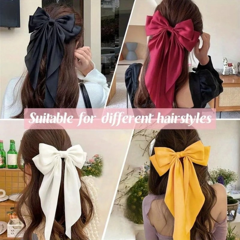 Grand Satin Bow Barrette Premium 14Inch Ribbon Hair Clip For Girls 2