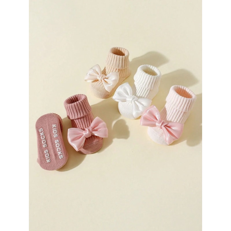4Pack Premium Bow Ankle Socks AntiSlip Soft Cotton Footwear For Infants 2