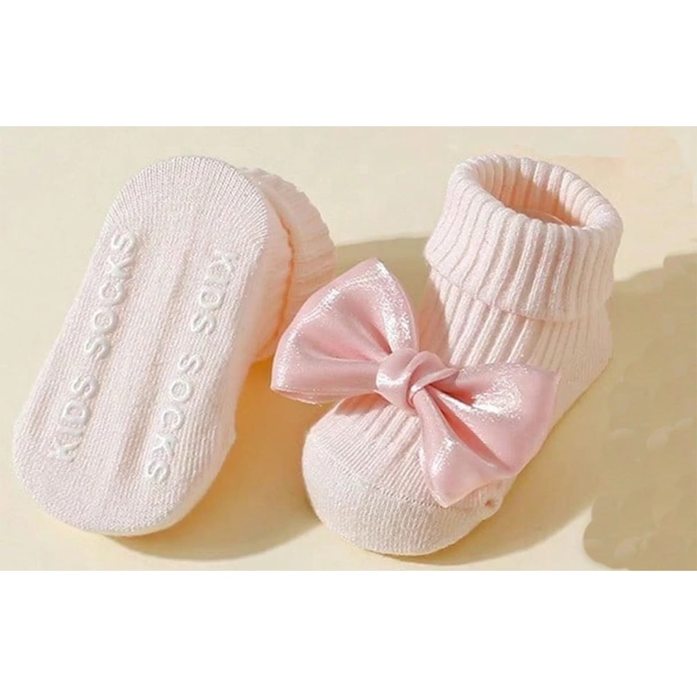 4Pack Premium Bow Ankle Socks AntiSlip Soft Cotton Footwear For Infants 3