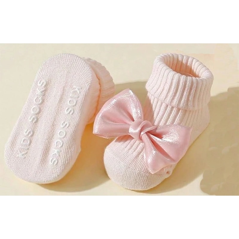 4Pack Premium Bow Ankle Socks AntiSlip Soft Cotton Footwear For Infants 3