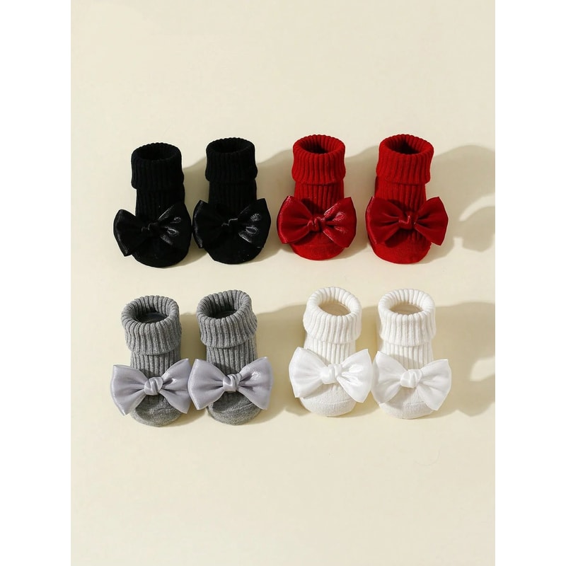 4Pack Premium Bow Ankle Socks AntiSlip Soft Cotton Footwear For Infants 4